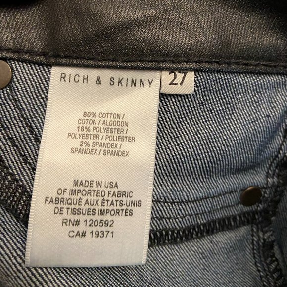 Rich + Skinny Black Waxed Jeans - Size 27 - Picture 5 of 7